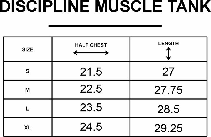 NVROLD Discipline Muscle Tank size chart