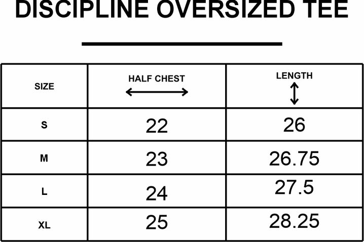 NVROLD Discipline Oversized Tee size chart