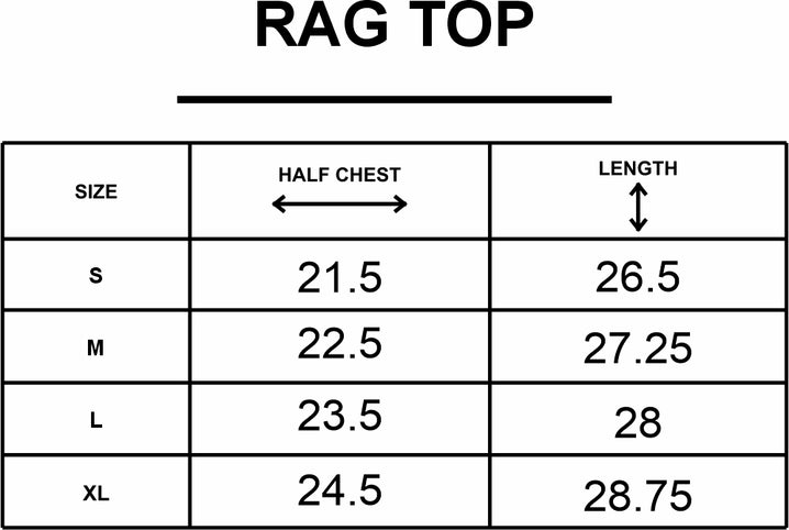 NVROLD LIFTING CLUB RAG TOP size chart
